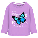 Trampoline Cotton Blend Knit Full Sleeves Love Text & Butterfly Printed Tee & Joggers Set - Purple