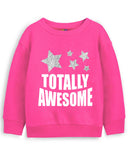 Trampoline Fleece Knit Full Sleeves Totally Awesome Printed Winter Sweatshirt Pack of 2 - Black Pink