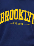 Trampoline Boys Cotton Blend Brooklyn Text Print T-Shirt with Track Pants Set – Navy Blue