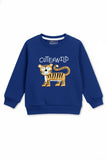 Trampoline Fleece Knit Full Sleeves Tiger Patch Embroidered Printed Winter Sweatshirt & Pajama Set - Blue