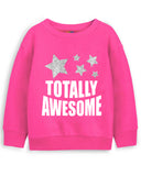 Trampoline Fleece Knit Full Sleeves Unicorn & Totally Awesome Printed Winter Sweatshirt Pack Of 2 - Black Pink