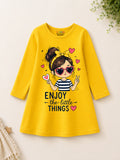 Trampoline Girls Cotton Blend Cute Kitty & Girl Print Dress – Pack of 2 (Navy Blue & Yellow)