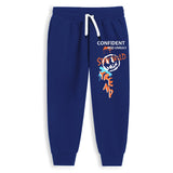 Trampoline Cotton Blend Knit Full Sleeves Typography Printed Hooded Tee With Track Pants Set - Blue