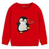Trampoline Cotton Blend Knit Pack Of 2 Full Sleeves Bear & Penguin Patch Work Printed Tees - Green & Red