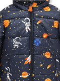 Trampoline Woven Full Sleeves All Over Space Printed Puffer Winter Jacket With 2 Front Pockets - Blue