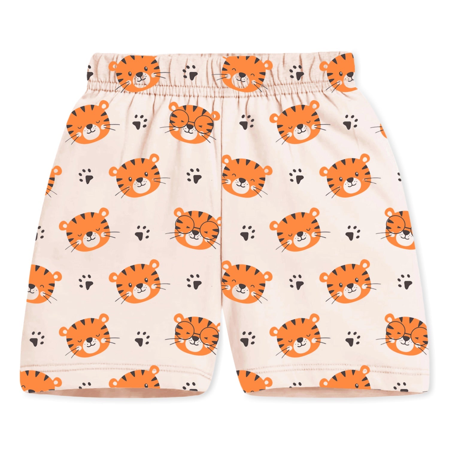 Trampoline Cotton Blend Knit Pack of 2 Half Sleeves Dinosaur & Tiger Printed T-shirt & Shorts Set - White & Yellow