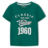 Trampoline Cotton Blend Knit Half Sleeves Vintage 1960 Printed T-shirt & Track Pants Set - Green