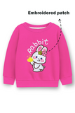 Trampoline Fleece Knit Full Sleeves Winter Sweatshirt with Cute Embroidered Rabbit Patch - Pink