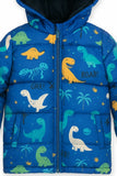 Trampoline Woven Full Sleeves All Over Dinosaur & Roar Printed Puffer Winter Jacket With 2 Front Pockets - Blue