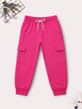 Trampoline Girls Solid Cargo Joggers with 4 Pockets – Pack of 3 (Grey, Pink & Black)
