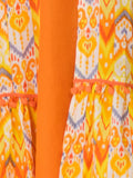 Trampoline Cotton Woven Floral Printed Dress With Three Fourth Sleeves Shrug - Orange