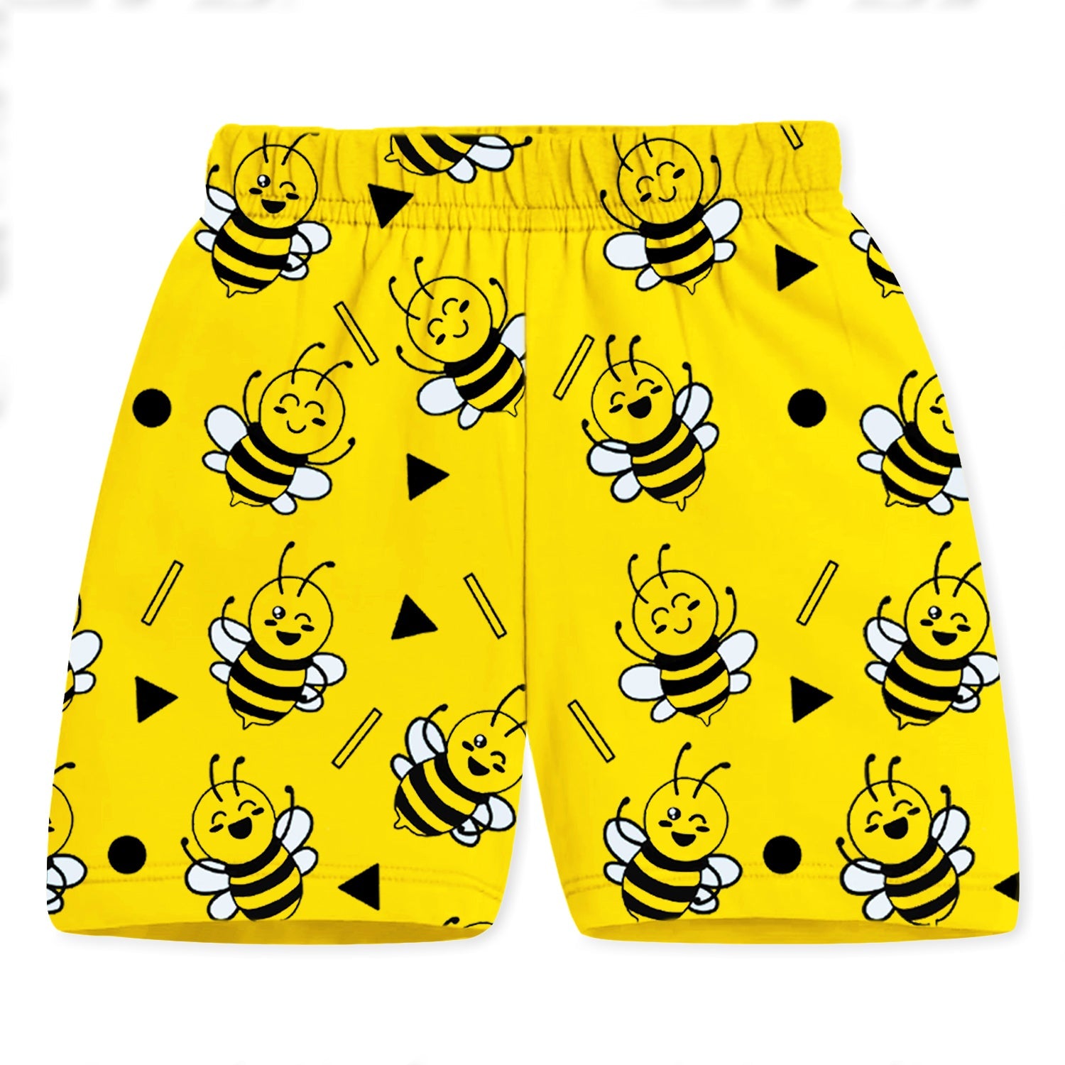 Trampoline Cotton Blend Knit Pack of 2 Half Sleeves Fire Truck & Bee Printed T-shirt & Shorts Set - Yellow & Blue