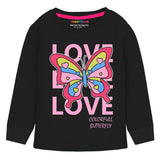 Trampoline Cotton Blend Knit Full Sleeves Love Butterfly Printed Coordinating Tee & Joggers Set - Black & Pink