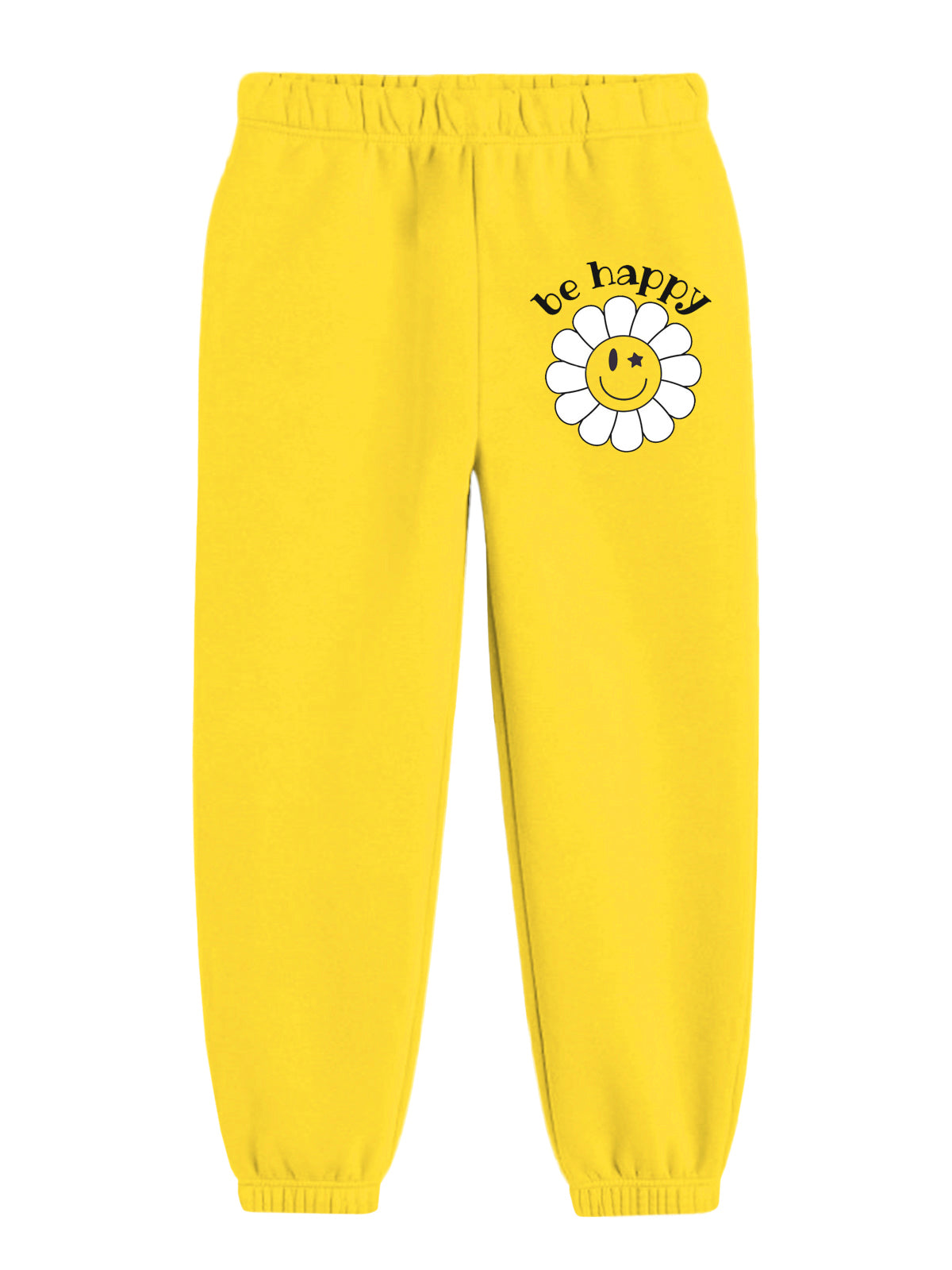 Trampoline Cotton Blend Knit Full Sleeves Be Happy Text Printed Crop Top & Coordinating Joggers Set - Yellow