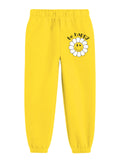 Trampoline Cotton Blend Knit Full Sleeves Be Happy Text Printed Crop Top & Coordinating Joggers Set - Yellow