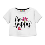 Trampoline Knit Be Happy Print Cotton Blend Crop Top & Solid Cotton Terry Loop Cargo Jogger Set – White & Pink