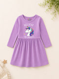 Trampoline Girls Cotton Blend Butterfly, Unicorn & Star Print Dress – Pack of 3 (Navy Blue, Purple & Pink)