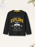Trampoline Boys Cotton Blend Varsity Print Full Sleeve T-Shirts – Pack of 3 (Multi Colour)