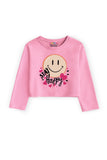 Trampoline Cotton Blend Pack Of 3 Full Sleeves Smile Face & Heart Printed Crop Tops - Multi Colour