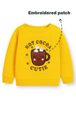 Trampoline Fleece Knit Full Sleeves Winter Sweatshirt with Cute Embroidered Hot Cocoa Cutie Patch - Yellow