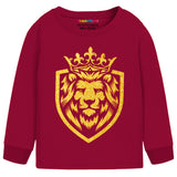 Trampoline Cotton Blend Knit Full Sleeves Lion Printed Tee With Coordinating Joggers Set - Maroon