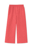 Trampoline Cotton Knit Schiffli Top with Trousers Clothing Set - Coral Pink