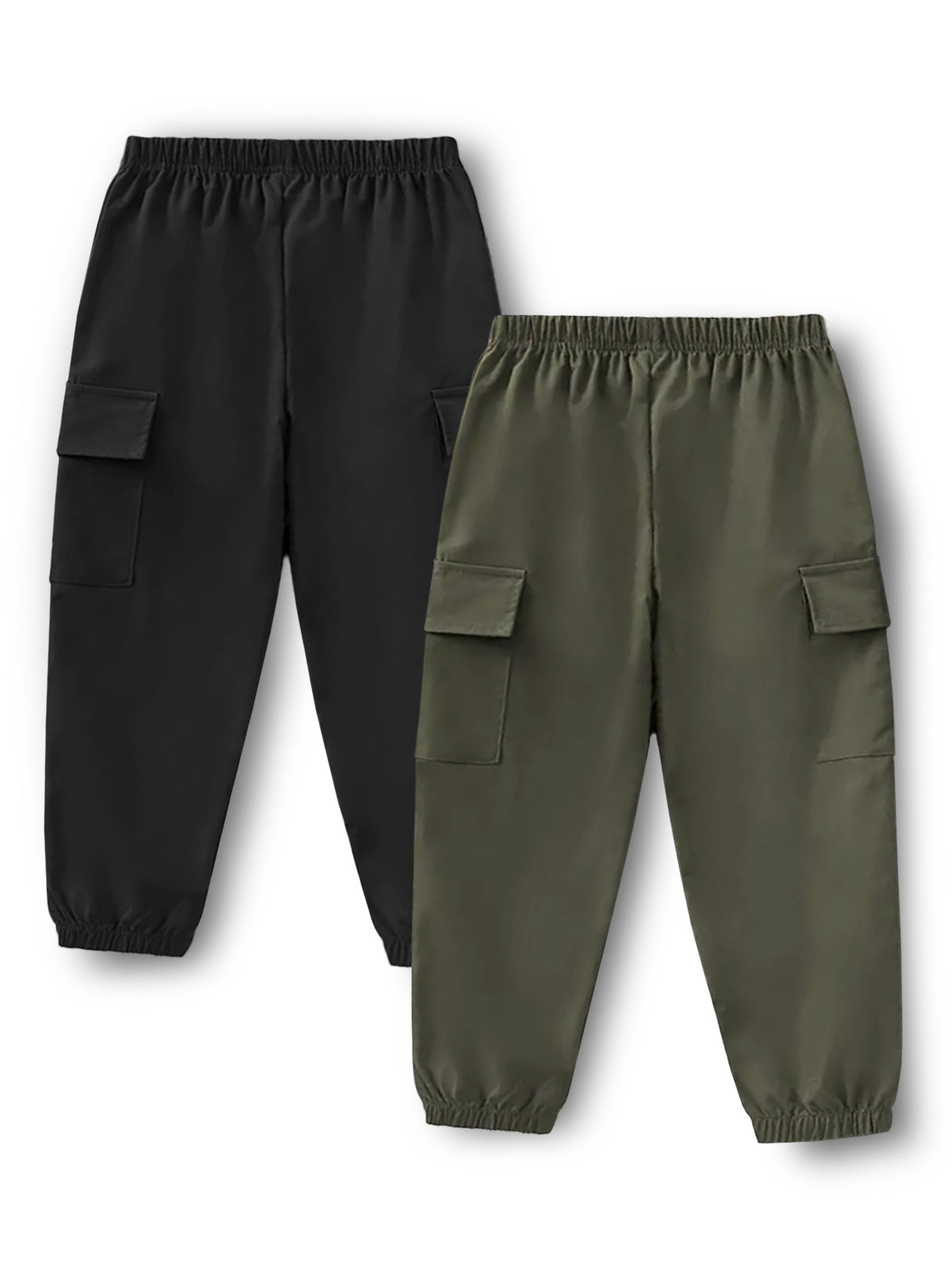 Trampoline Cotton Blend Knit Pack Of 2 Solid Cargo Joggers - Black & Green
