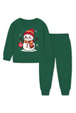 Trampoline Fleece Knit Full Sleeves Snowman Printed Winter Sweatshirt And Pajama Set - Green