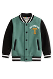 Trampoline Towel Print Logo with Suede Body & Fleece Sleeves Winter Varsity Jacket - Multi Colour