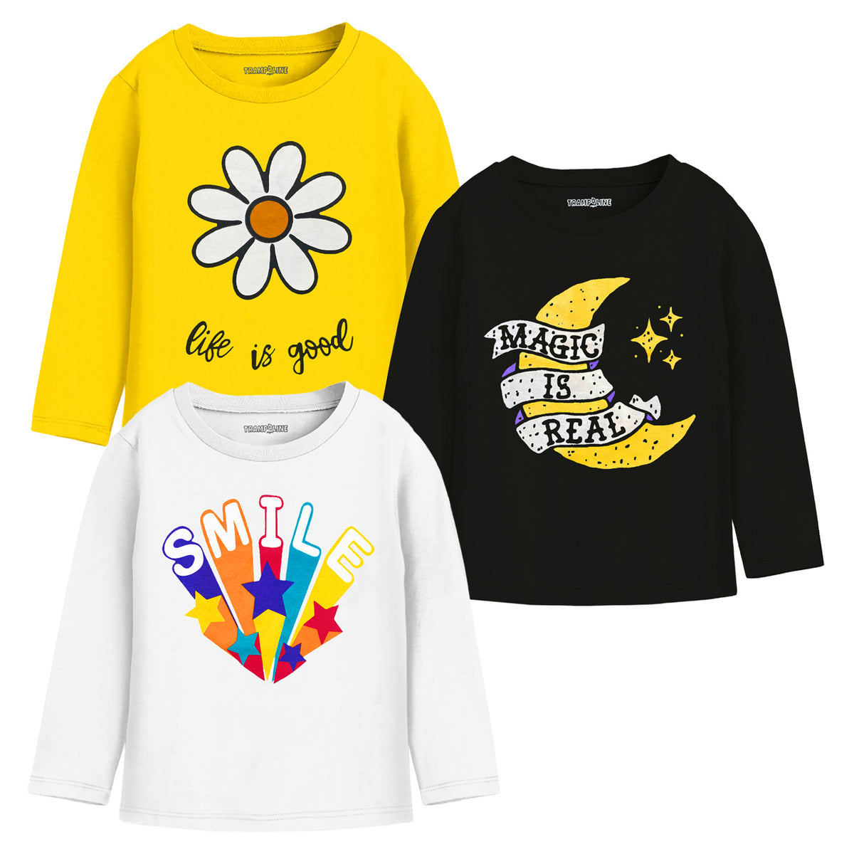 Trampoline Girls Full Sleeves Regular Fit T-Shirt (Pack of 3)