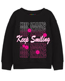 Trampoline Fleece Knit Full Sleeves Keep Smiling & Cat Printed Winter Sweatshirt Pack Of 2 - Black Pink