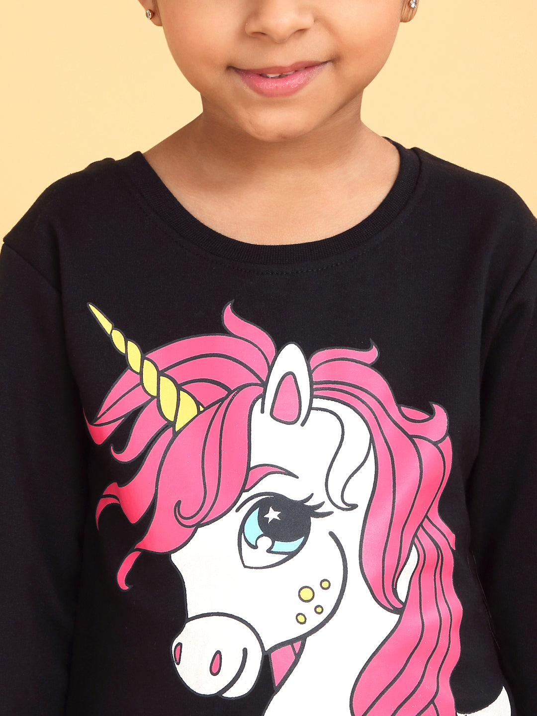 Trampoline Girls Black Printed Tshirt with Trackpant