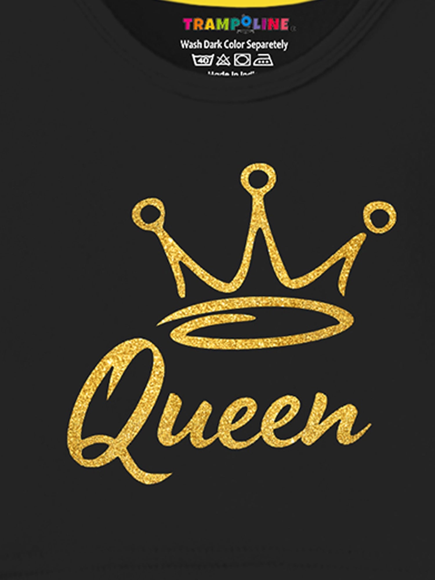 Trampoline Cotton Blend Knit Full Sleeves Queen Text Printed Crop Top & Coordinating Joggers Set - Black