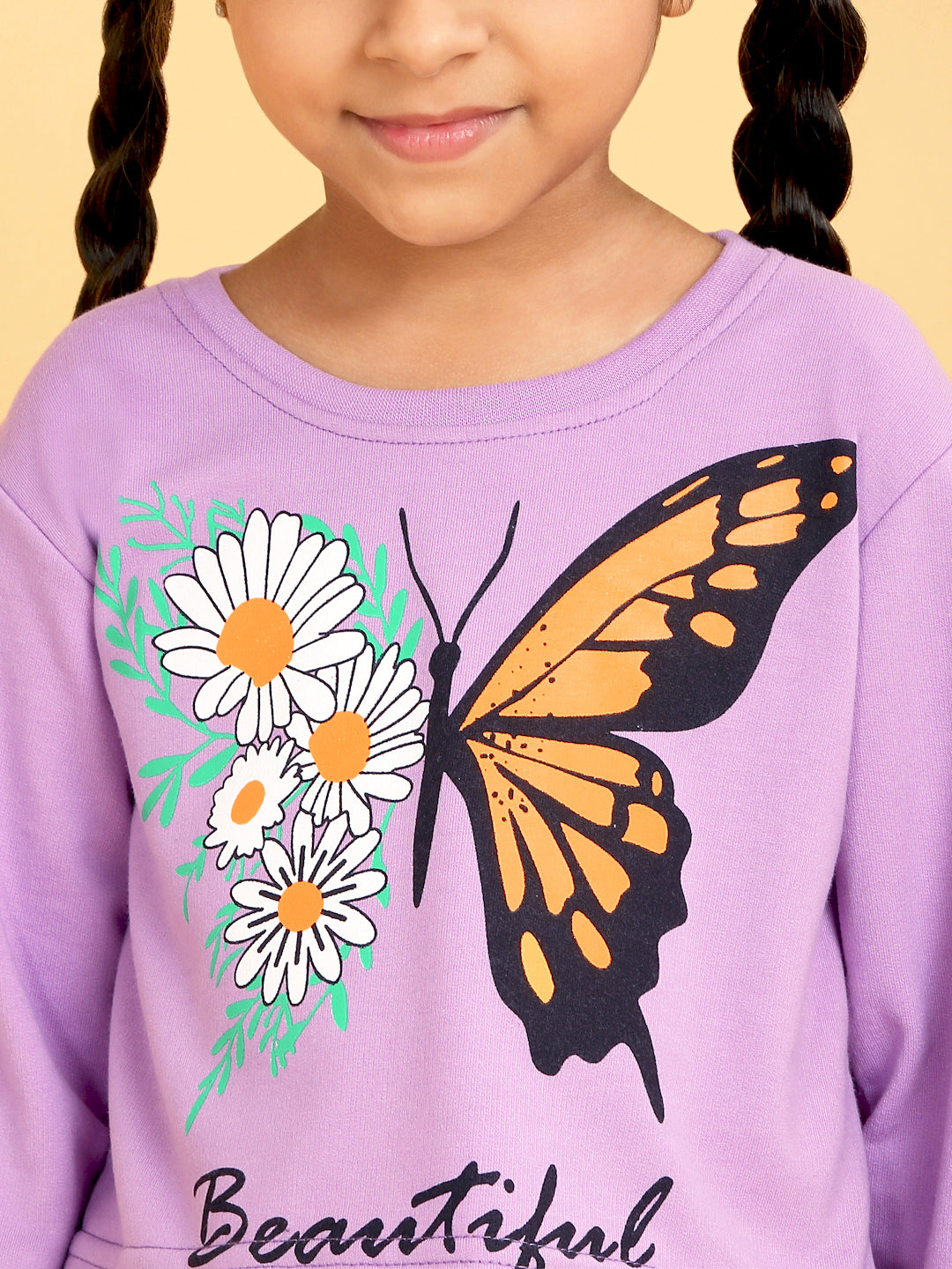 Trampoline Girls Purple Printed Crop Top with Trackpant