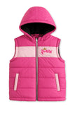 Trampoline Knit Sleeveless Colorblock Puffer Winter Jacket With 2 Front Pockets - Pink