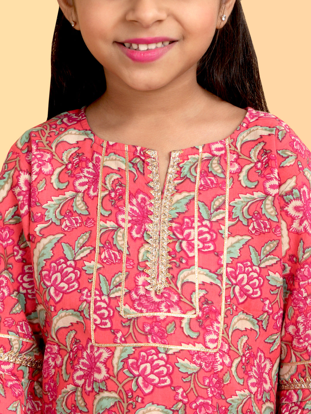 Trampoline Girls Floral Printed Kurta & Sharara Set With Dupatta