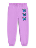 Trampoline Cotton Blend Knit Full Sleeves Love Text & Butterfly Printed Tee & Joggers Set - Purple
