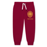Trampoline Cotton Blend Knit Full Sleeves Lion Printed Tee With Coordinating Joggers Set - Maroon