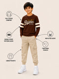 Trampoline Boys Cotton Blend Brooklyn Graphic T-Shirt with Cargo Jogger Set – Brown & Beige