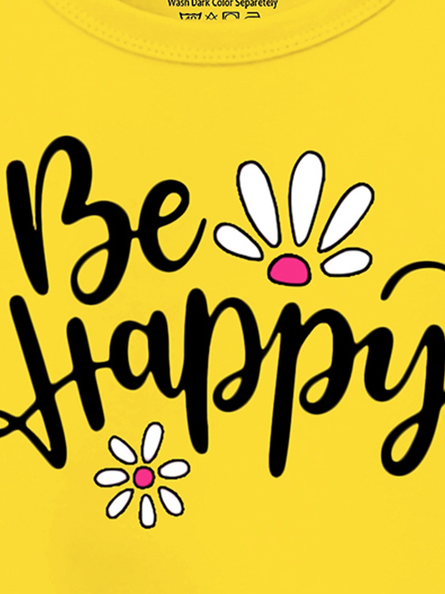 Trampoline Cotton Blend Knit Full Sleeves Be Happy Text Printed Crop Top & Coordinating Joggers Set - Yellow