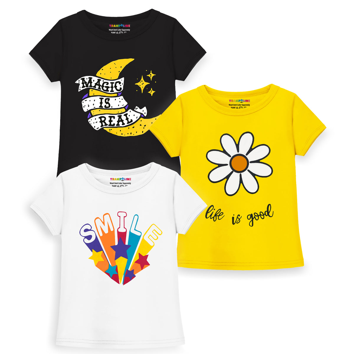 Trampoline Girls Half Sleeves Regular Fit T-Shirt (Pack of 3)