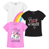 Trampoline Girls Half Sleeves Regular Fit T-Shirt (Pack of 3)