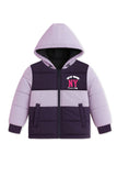 Trampoline Knit Full Sleeves Colorblock Puffer Winter Jacket With 2 Front Pockets - Purple
