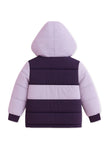 Trampoline Knit Full Sleeves Colorblock Puffer Winter Jacket With 2 Front Pockets - Purple