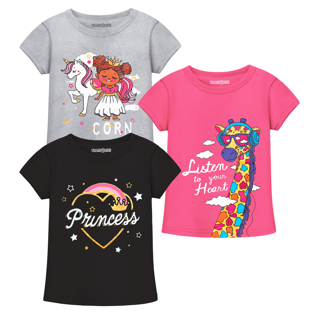 Trampoline Girls Half Sleeves Regular Fit T-Shirt (Pack of 3)