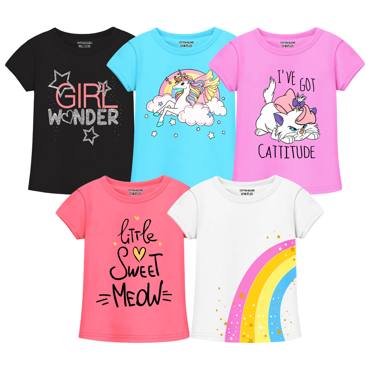 Trampoline Girls Half Sleeves Regular Fit T-Shirt (Pack of 5)