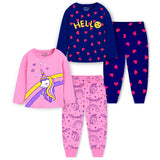 Trampoline Kids Girls Hello & Unicorn T-Shirt & Pajama Set Pack of 2 - Pink & Blue