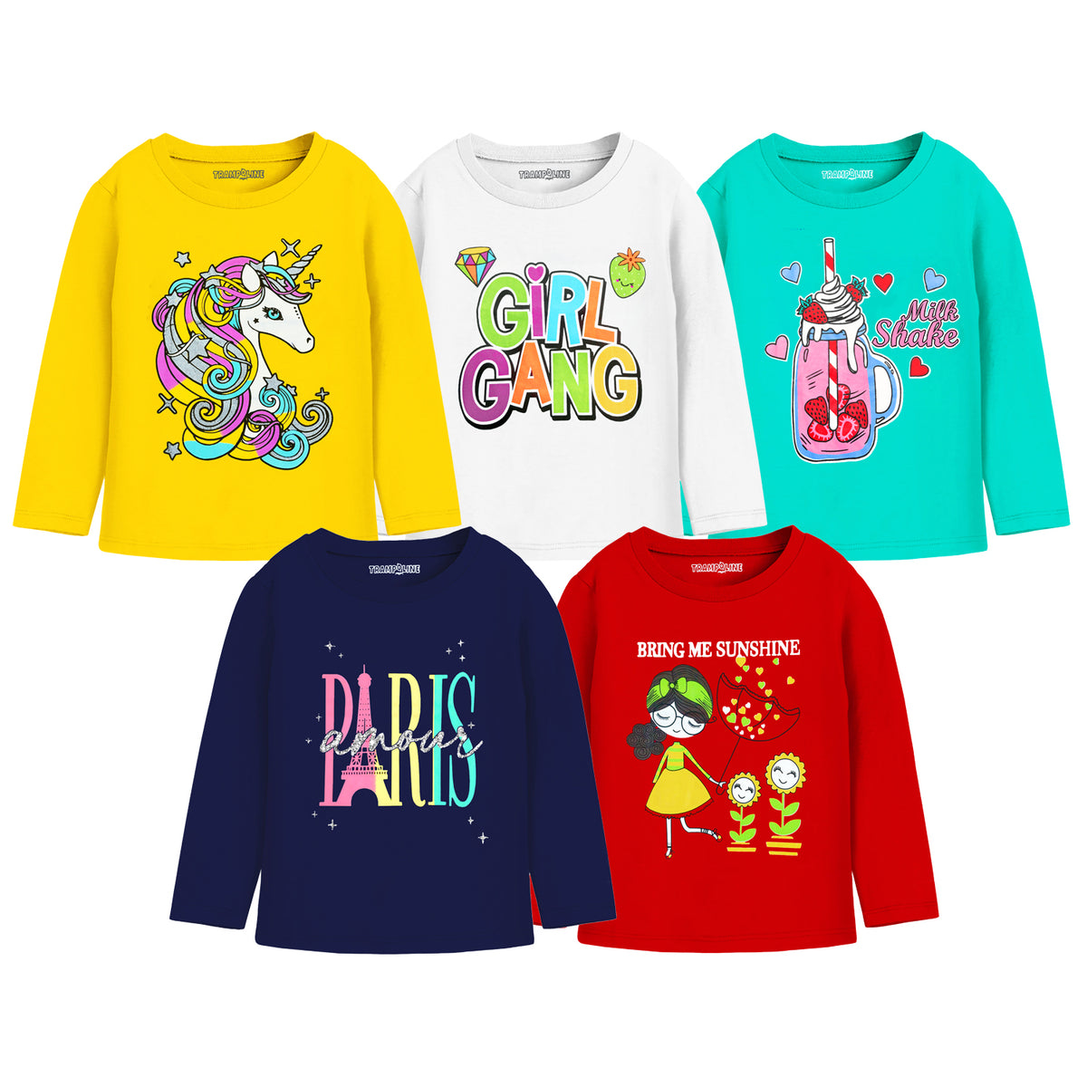 Trampoline Girls Full Sleeves Regular Fit T-Shirt (Pack of 5)