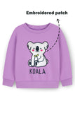 Trampoline Fleece Knit Sweatshirt With Cute Embroidered Koala Patch - Purple