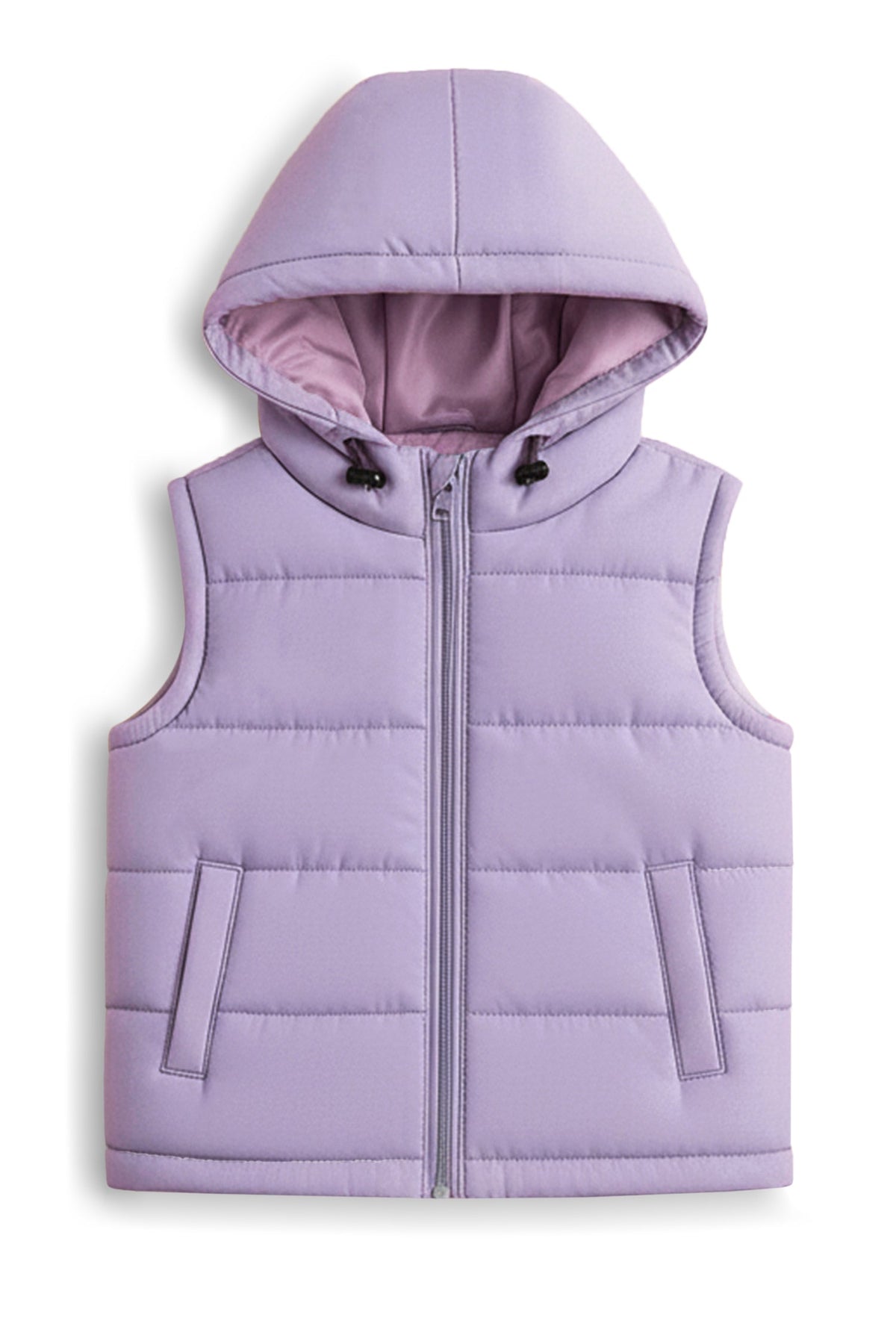 Trampoline Knit Sleeveless Solid Puffer Winter Jacket With 2 Front Pockets - Purple